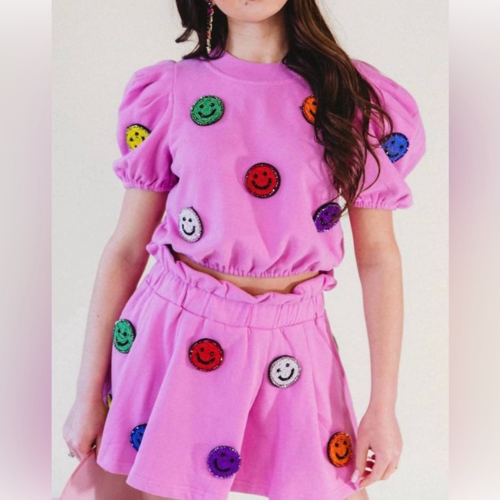 Darling Queen of Sparkles cropped sweater with Smiley Faces